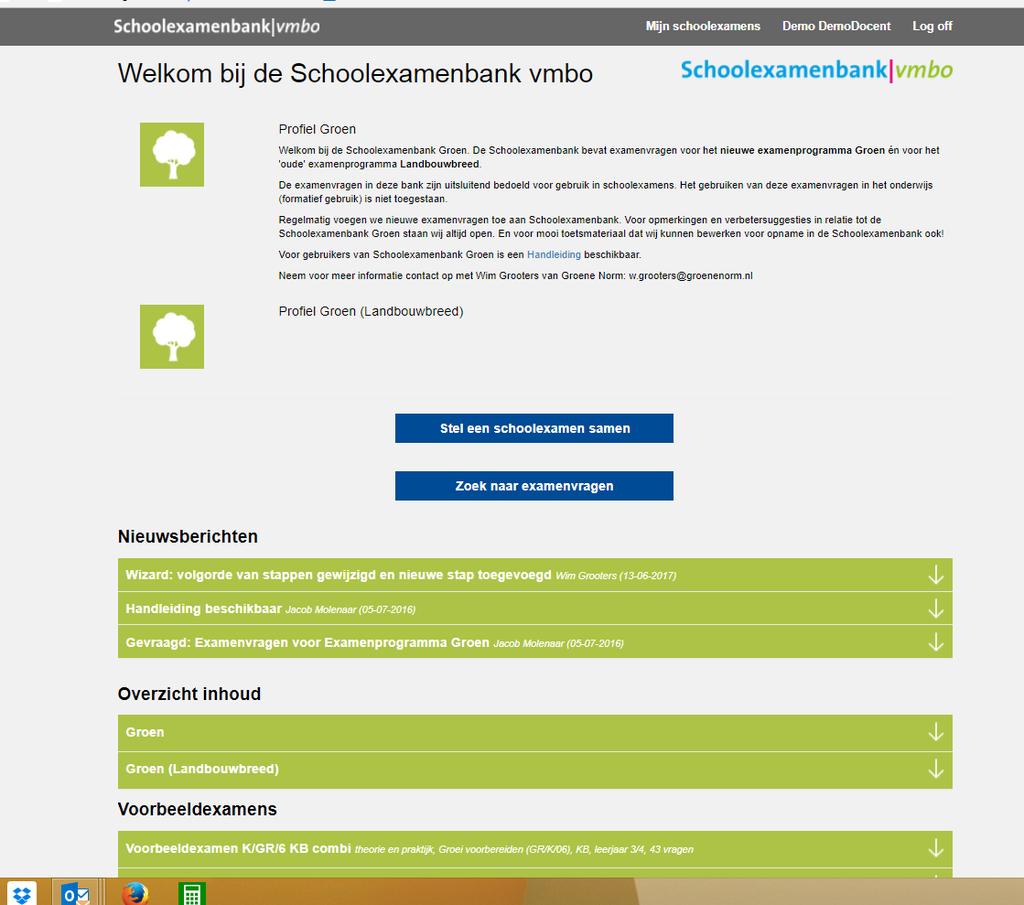 - 10-5 Het Homescherm Eenmaal ingelogd komt u op het Homescherm: Op dit scherm kunt u: 1. Naar de lijst met uw schoolexamens gaan (Stel een schoolexamen samen).