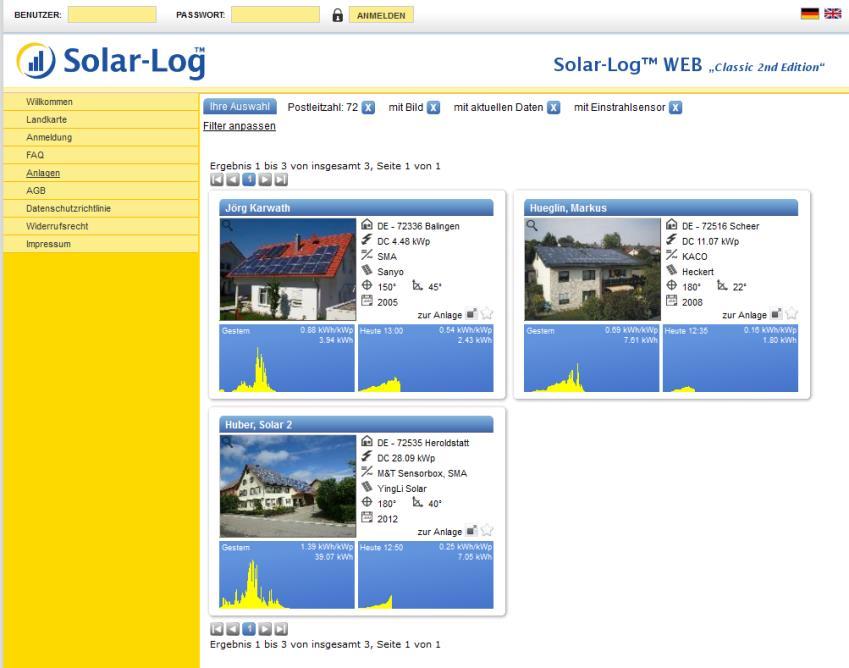 Solar-Log WEB gebruiken Klik in het dagdiagram van vandaag op Naar de installatie.