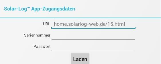 De Solar-Log APP voor Android gebruiken 3 Voer de URL, het serienummer en het paswoord in, die u bij de