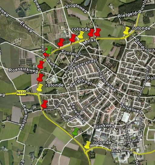 De rondweg is alleen over te steken via een beperkt aantal rotondes en/of ongelijkvloerse kruisingen.