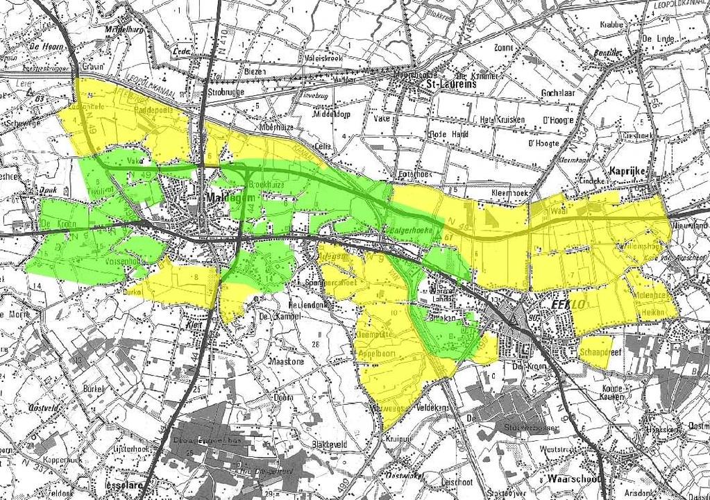 1. Regio rond Maldegem Eeklo (Figuur 1) In bepaalde zones kunnen vooral buiten de broedperiode soms relatief grote aantallen Kieviten (en Wulpen) pleisteren (incl. lokale vliegbewegingen).