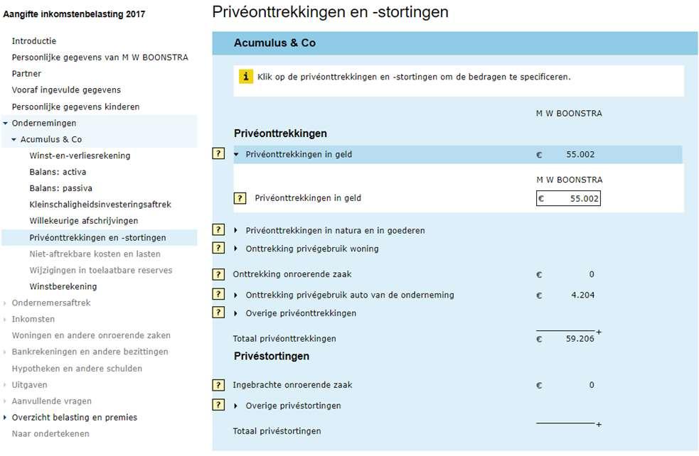 Volgens de berekening op bijlage 4 van de Jaarrekening voor IB-aangifte 2017 uit Acumulus is de rekensom voor ons testaccount als volgt: Eindvermogen 51.