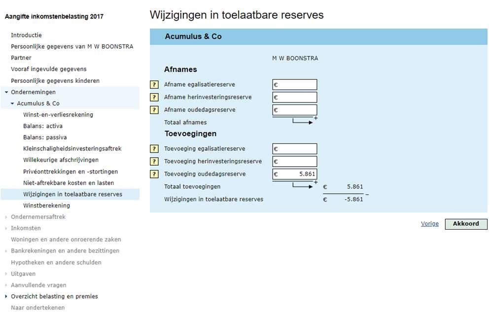 Dit scherm moet ingevuld worden als er toevoeging aan de