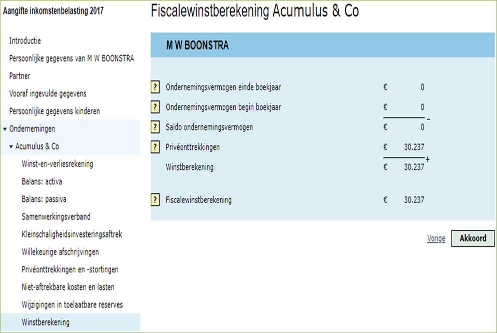 ! Let op: dit scherm is alleen voor uitleg bij VOF (samenwerkingsverband) Als begin- en eind vermogen gelijk zijn, dan