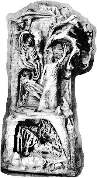 XIII HET BALANSPUNT TUSSEN TETRAEDERPAAR EN ZUIVERE KUBIEK B79 De houtsculptuur - hoogte ca. 9 m - in het Goetheanum te Dornach en het 'offenbare Geheimnis des Raumes' Lucifer Afb.