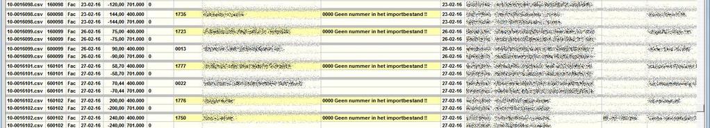 Wijkt de naam van de klant of leverancier in het importbestand af van hoe die voorkomt in de boekhouding, dan toont de WINexpert+ in de kolom 'Klant / Leverancier in de boekhouding' het nummer van