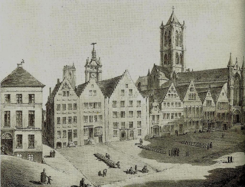 Coornaert (reeds zo genoemd in de 13 de eeuw) thans Koornmarkt of Korenmarkt prent uit 1839.