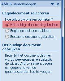 We kiezen voor ' Het huidig document gebruiken'.