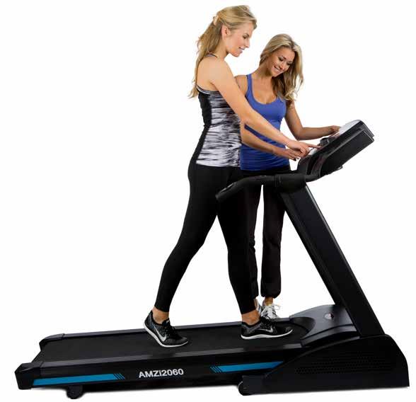 Fitness Treadmill 1805 1805 AMZ Premium treadmill 20 km/u DC-motor: 3,0 pk Piekvermogen: 6,0 pk. Helling: 0~12% (16 niveaus). Snelheid: 0,8-22 km/u. Loopoppervlak: 20 x57 (1,4 t).