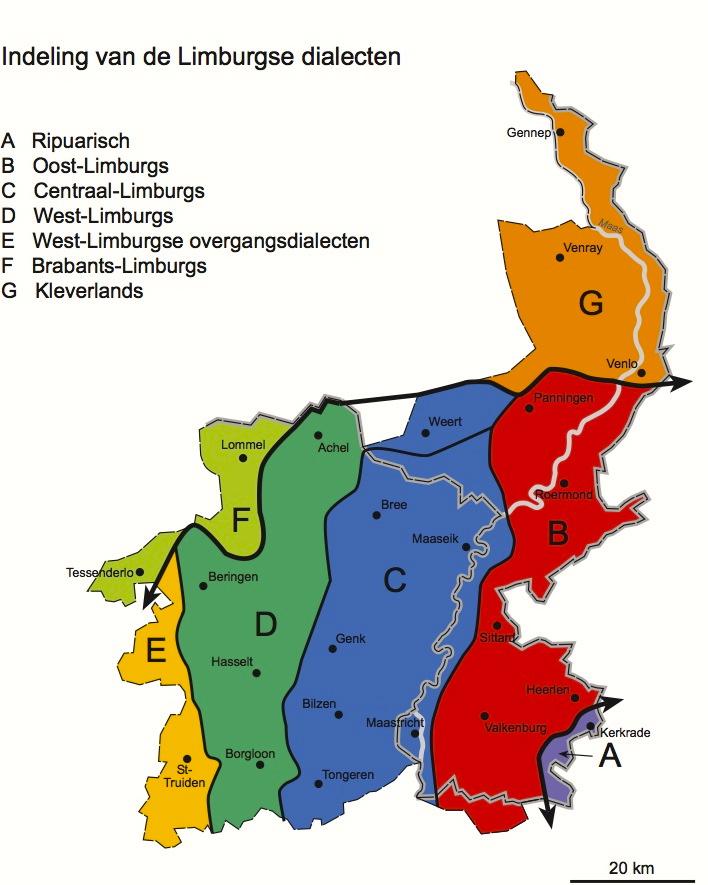 16 Kaart 2: Indeling van de Limburgse dialecten in Vlaanderen volgens Van de Wijngaard en Keulen (2007: 15 - kaart 1).