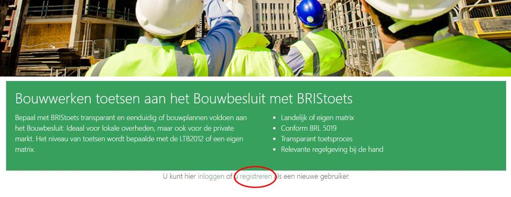 Inloggen in BRIStoets BRIStoets kent een eigen gebruikersdatabase. Om in te kunnen loggen zul je je eenmalig moeten registreren binnen BRIStoets.