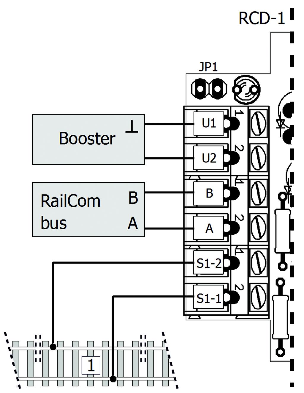 Fig. 3: Aasluitepla 9. LED-weergave va de De LED op de geeft weer, of e welke sigale worde otvage. LED Otvage sigaal aa DCC-sigaal otvage e RailCom-cutout herked. uit of kippert Gee DCC-sigaal otvage.