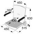 Douchezittingen zitdeel gesloten 308000 308100 308000 308100 308100 308110 zitdeel en armleggers afzonderlijk opklapbaar wand, rail in, frame en statiefbevestiging zit en rugdeel klemsysteem ABS