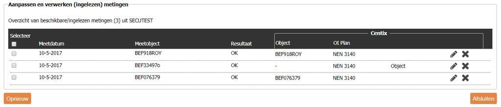 overzicht worden de metingen getoond: Aan de rechterkant zien we welke objecten herkend worden.