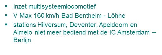 160 km/h Hengelo Bad Bentheim en Wierden Zwolle stations Bünde, Bad Oeyenhausen,