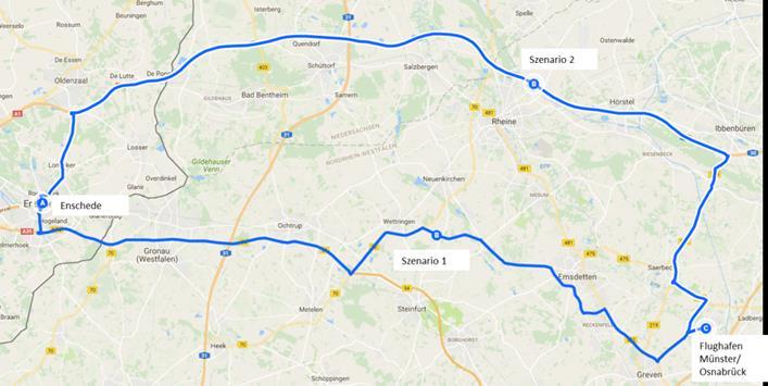 VERBETERMOGELIJKHEDEN 55 Directe grensoverschrijdende verbinding vanuit Enschede Op basis van de interne data vanuit een eerder onderzoek naar de planning voor een lijnennet voor een