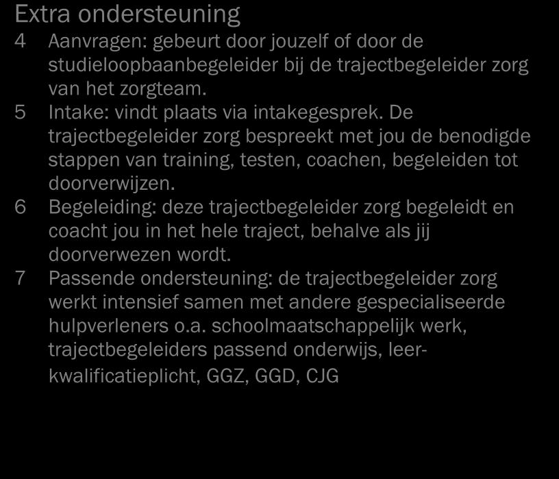 De trajectbegeleider zorg bespreekt met jou de benodigde stappen van training, testen, coachen, begeleiden tot doorverwijzen.