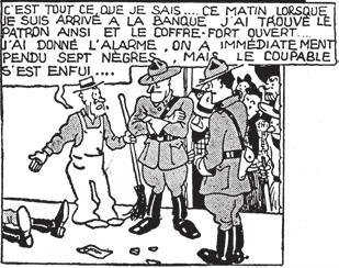 Afb. 14a: Tintin en Amérique, oer versie, 1930-1931 (LPV) Afb. 14b: Eerste vertaling door Mark F. Belloy, 1941-1942 (HLN; negen negers!?) Afb. 14c: Tintin en Amérique, bewerkt, 1945 (comme d habitude) Afb.