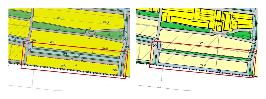 Aan de oostzijde heeft een kleine verschuiving van het woonveld plaatsgevonden na een verbreding van de Beukeboomstraat en het wegvallen van de waterverbinding in de noordoosthoek.