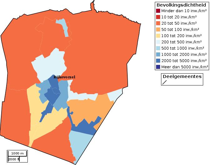 Kaartvisualisatie inwoners per statistische sector (wijk) voor Bron: