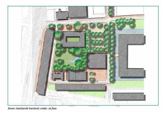 Visie plangebied Het huidige grondgebied vormt één geheel (rose gebied is volledig eigendom) met het naastgelegen pand met een