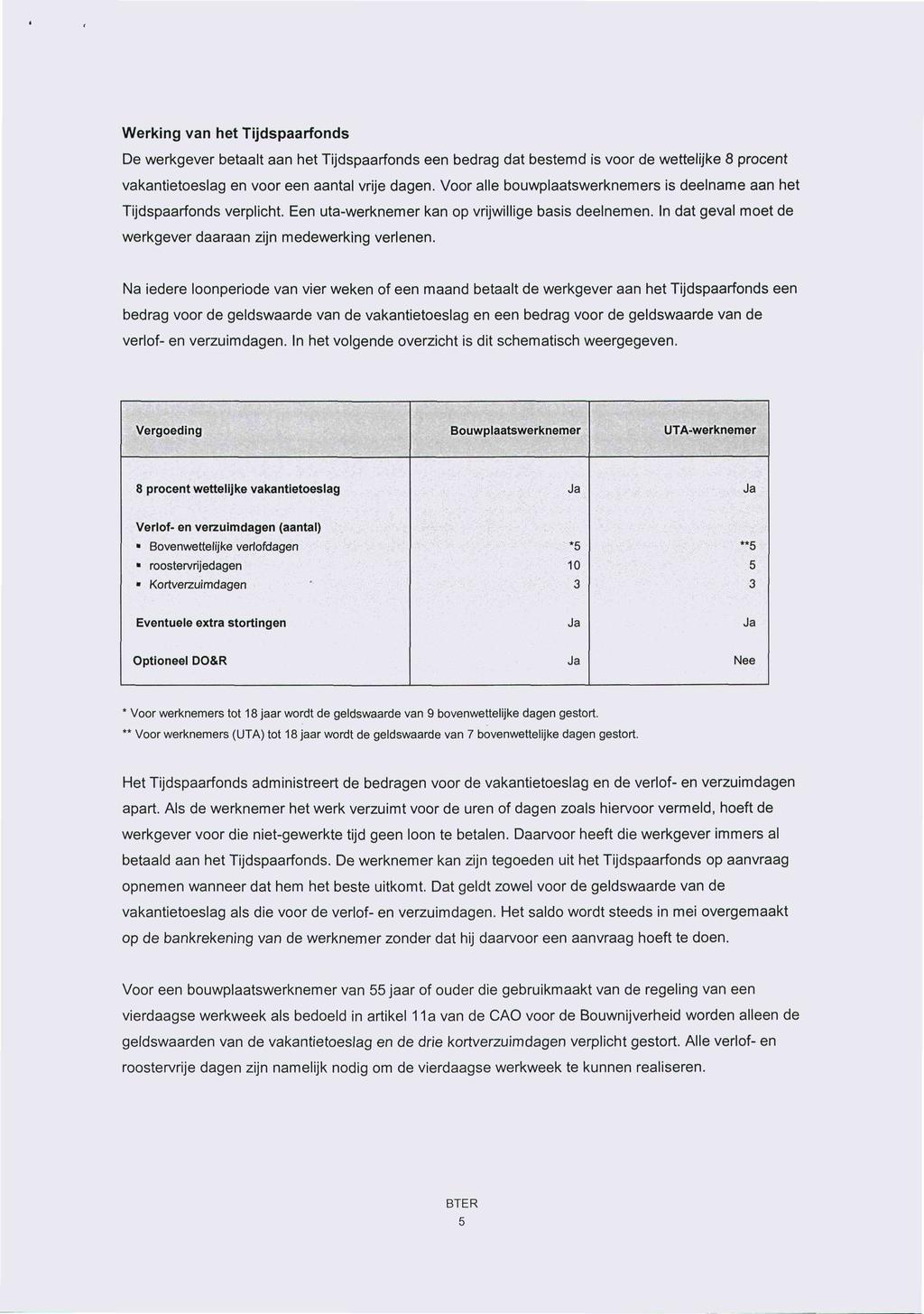 ^ Werking van het Tijdspaarfonds De werkgever betaalt aan het Tijdspaarfonds een bedrag dat bestemd is voor de wettelijke 8 procent vakantietoeslag en voor een aantal vrije dagen.