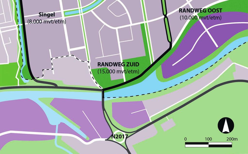 De Randweg Oost, met een verkeersintensiteit van 10.000 mvt/etm doorkruist Buitencentrum vanaf de Randweg Zuid in noordelijke richting.