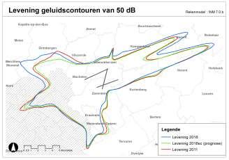 afschaffing van de route Chabert en daardoor het frequenter gebruik van de Brusselse Kanaalroute) is de vorm van de geluidscontouren immers