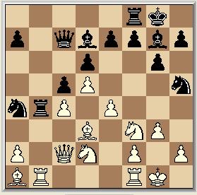 Frits offerde hier zijn eerste pion (ten onrechte weliswaar): 16. e5, Ph5 17. g3, dxe5 18.