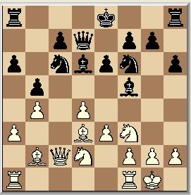 Het witte paard op d4 was juist vertrokken van veld f3 en had plaats gemaakt voor de opmars van de f-pion; 13, Tad8? Le6 had eerst een veilig heenkomen moeten zoeken. 14. f4, Ped7 15. f5, Pc5 16.