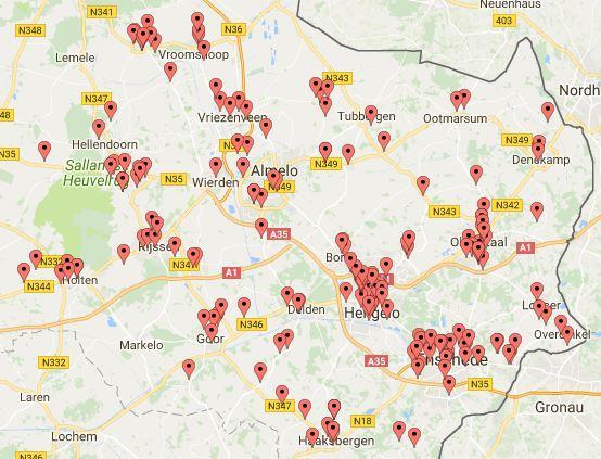 Figuur 13: Spreiding Doe-Het-Zelf en tuincentra in Twente Bron: Batchgeo, postcodes uit Locatus Op de kaart is zichtbaar dat er sprake is van een grote ruimtelijke spreiding van Doe-Het- Zelfwinkels