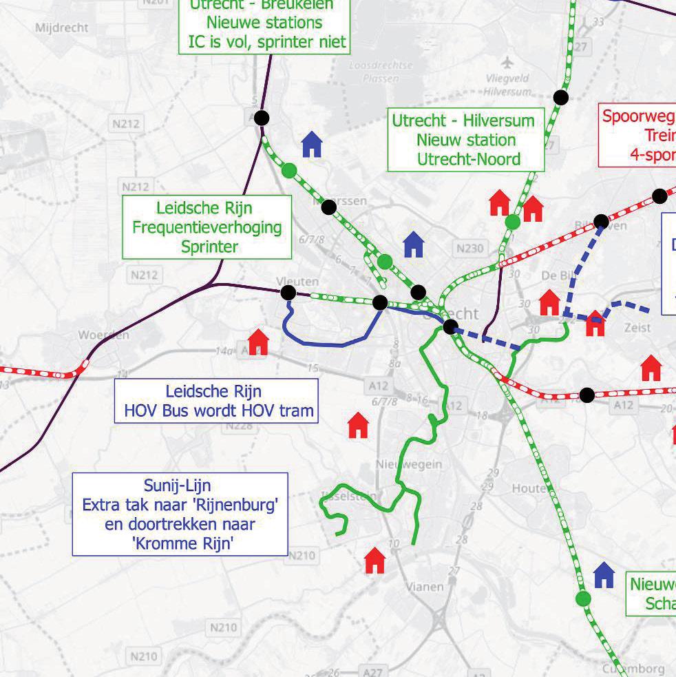 1000-3000 woningen 3000-5000 woningen Bestaande stations Nieuwe stations Moeilijk uitbreidbaar trein