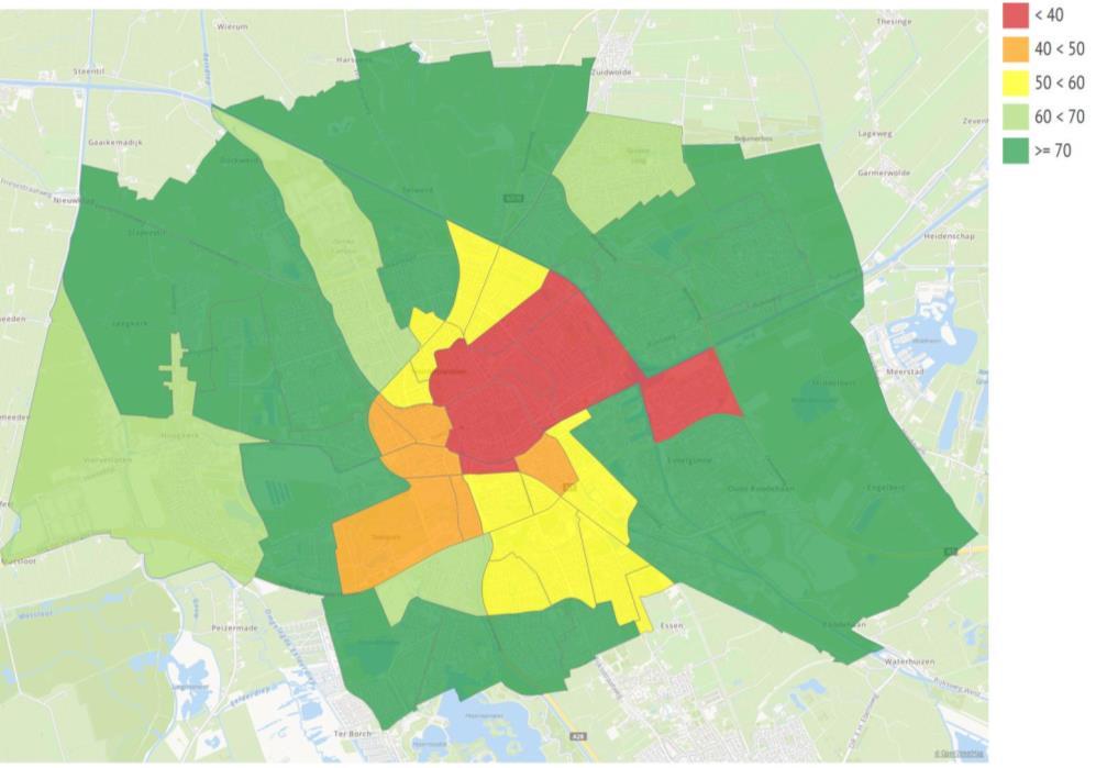 Percentages tevreden inwoners over de parkeermogelijkheden voor auto s Bron: Wijkenquête 2016 Mobiliteit voor de een is overlast voor de ander.