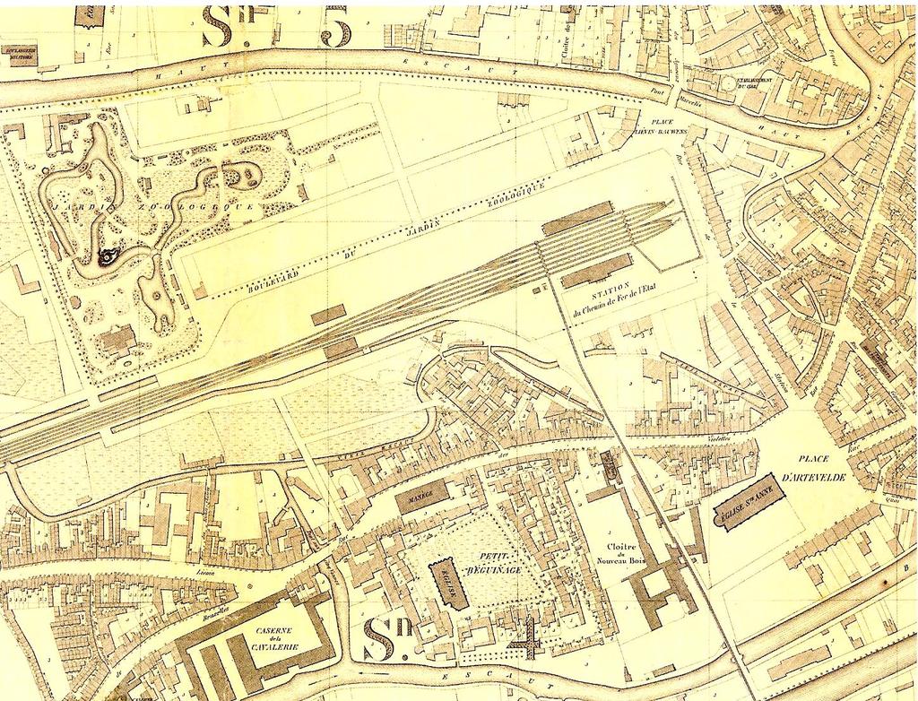 Omgeving Zuid- Station 1855 De bebouwing in de Muinkmeersen moeten nog aangevat worden.