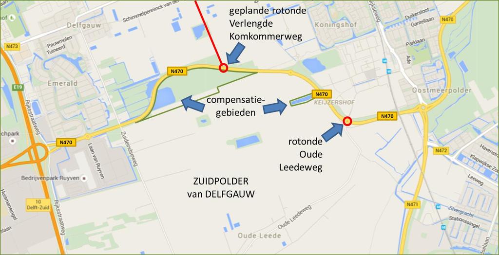 Delfgauw die het gevolg zal zijn van de geplande aanleg van de rotonde Verlengde Komkommerweg en opheffing van de rotonde Oude Leedeweg in de N470 tussen Delft en Pijnacker.