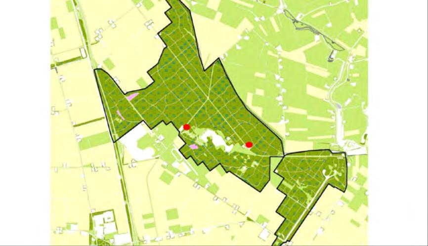 Bijlage 1: kaart van het Kuinderbos met de 2 composthopen Zwart omlijnd gebied, is het gebied waarbinnen ringslangen