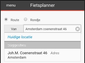 Om vanaf je huidige locatie een route te plannen, tik je dus drie willekeurige letters om de suggestielijst te krijgen, waarna je op huidige locatie tikt.