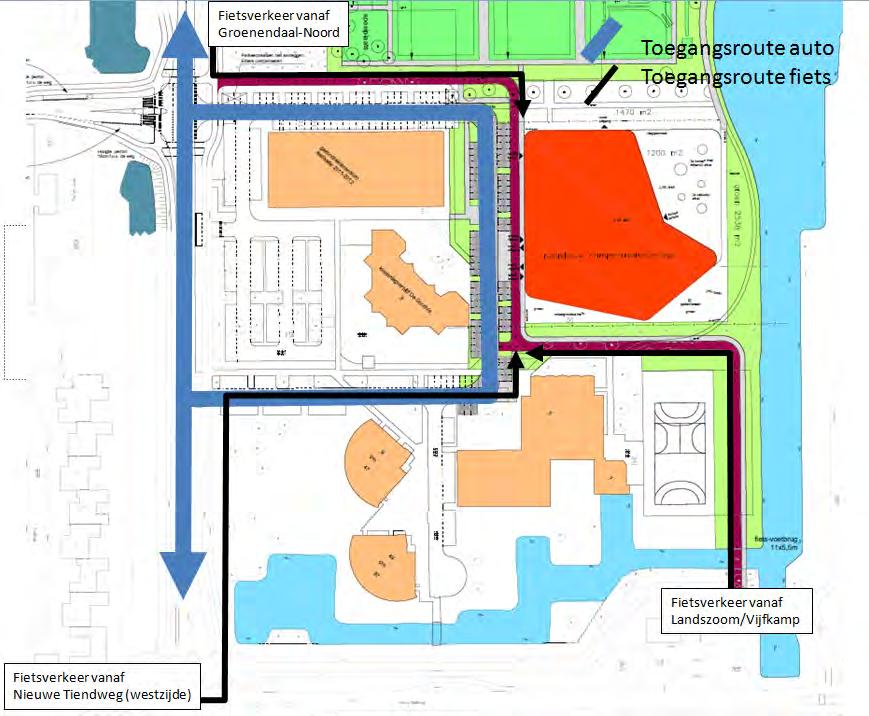 7 Inhoud De ontsluiting van de appartementen Groenendaal, de bestaande sportfaciliteiten, het Onderdak en het kinderdagverblijf de Goudvis vindt plaats via een zijstraat van de Groenendaal, die als