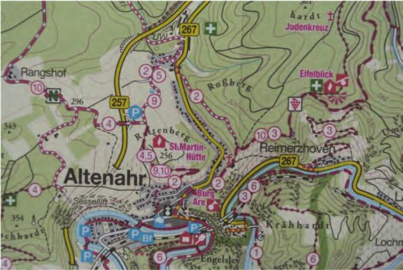 8 oktober: Altenahr/Engelsley/Rotweinwanderung Omgeving van Altenahr, we lopen een deel van pad 2 en 3 Een dag met van alles en nog wat, een mix van cultuur en natuur.