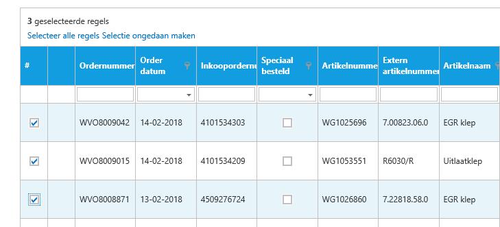 In dit scherm kunt u door gebruik te maken van een of meerdere van de onderstaande filtermogelijkheden snel het artikel of artikelen opzoeken die u wenst terug te sturen.