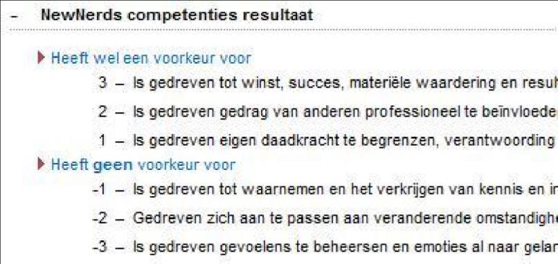 heeft gescoord (3 is daarbij het hoogst) en de 3 competenties waar deze kandidaat het laagst heeft gescoord.