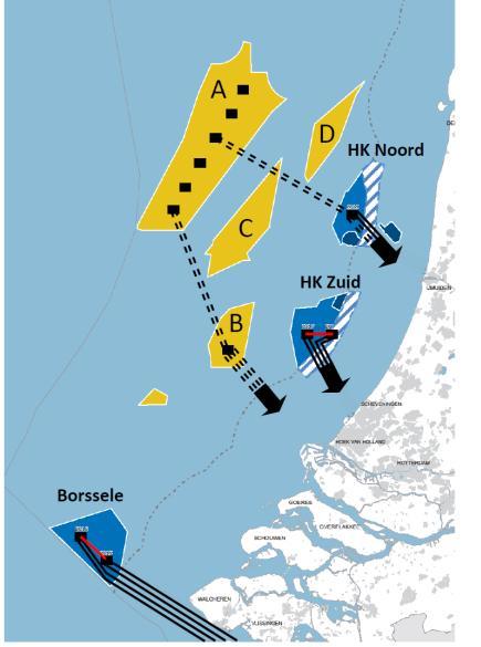 Voor eventuele toekomstige aansluitingen van gebieden voor windenergie op zee, die in aanmerking komen voor aansluiting op hoogspanningsstations Maasvlakte of Wateringen, zal opnieuw een integrale