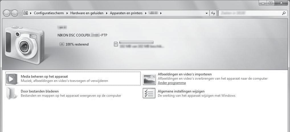 Bij gebruik van Windows 7 Als het rechts getoonde venster wordt weergegeven, dient u de onderstaande stappen te volgen om Nikon Transfer 2 te selecteren.