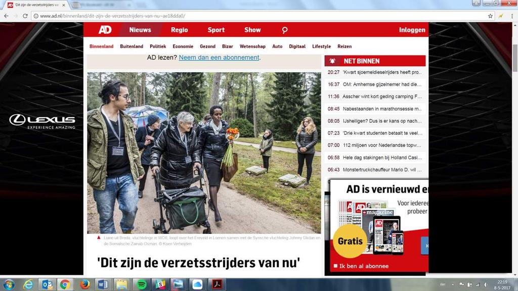 Op 3 mei een artikel in het Algemeen Dagblad over Ereveld Vol Leven. Zowel Online als in print.