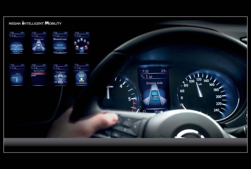 NISSAN ADVANCED DRIVE-ASSIST DISPLAY BLIK OP DE WEG, ZONDER AFLEIDING. Het Advaced Drive-Assist Display va de Nieuwe QASHQAI toot alle iformatie die u odig hebt, recht vóór u.