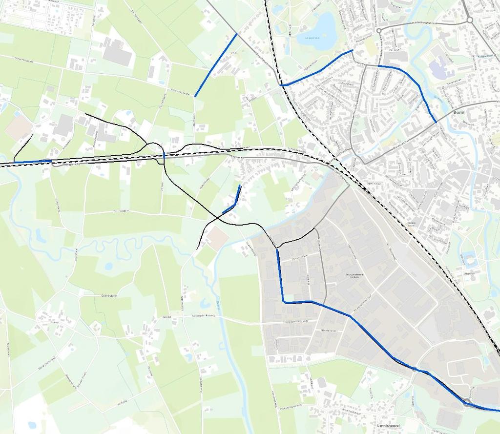 Figuur 12: Uitstralingseffect Voor gaat om de volgende wegdelen: Schouwrooij Industrieweg Mezenlaan Van der Voortweg Molenstraat Kalksheuvel Leenhoflaan De toe- of afname is bepaald bij een