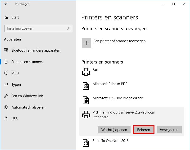 Windows 10 Ga naar Windows-instellingen Ga naar Apparaten Ga naar Printers en scanners.