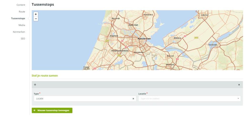 Tussenstops Afbeelding 16: het tabblad tussenstops Op deze pagina heeft u de mogelijkheid om een aantal Points Of Interest (POI) of fietsknooppunten toe te voegen aan uw route.