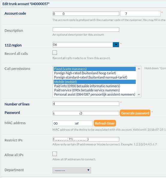 Figure 1: Edit menu trunk account