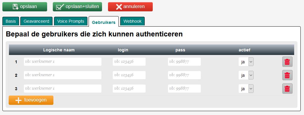 Gebruikers Klik op de knop + toevoegen om gebruikers